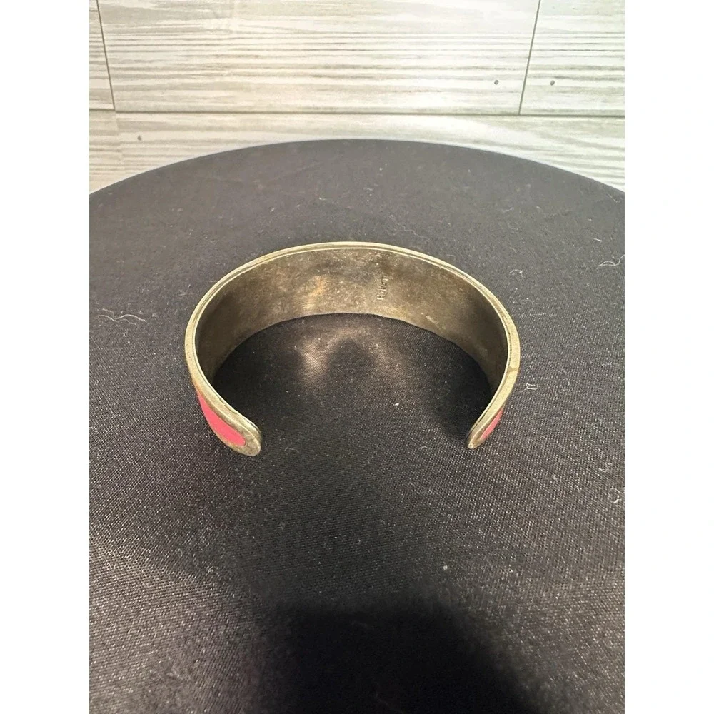 Vintage Mexico SILVER Pink Abalone Mother Of Pearl Inlay Cuff Bracelet